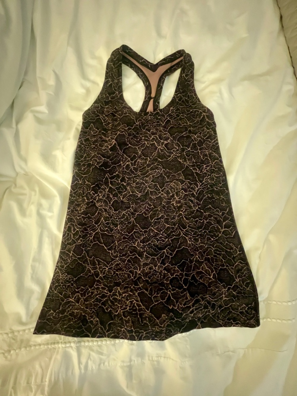 lululemon athletica Black Tank with Light Pink Lace-Effect Overlay